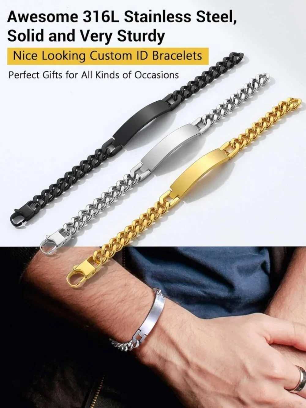 Personalized Engraved Stainless Steel Bracelets for Men & Women - Custom Name